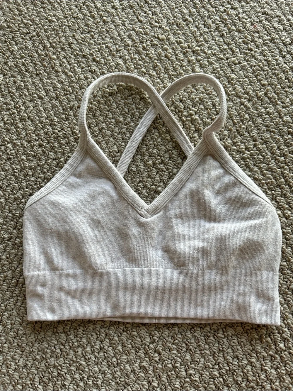 ALO Yoga Ribbed Strappy Sports Bra in Cream